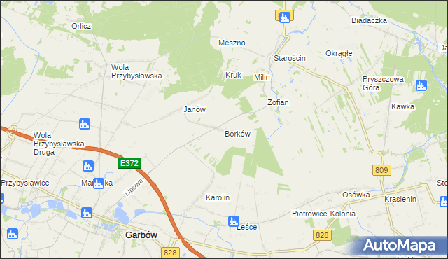 mapa Borków gmina Garbów, Borków gmina Garbów na mapie Targeo