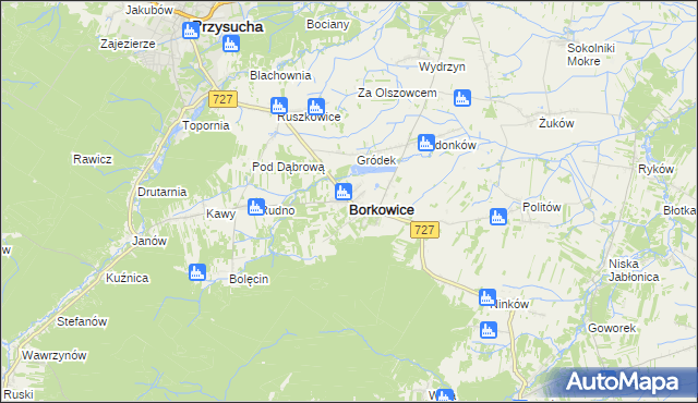 mapa Borkowice powiat przysuski, Borkowice powiat przysuski na mapie Targeo
