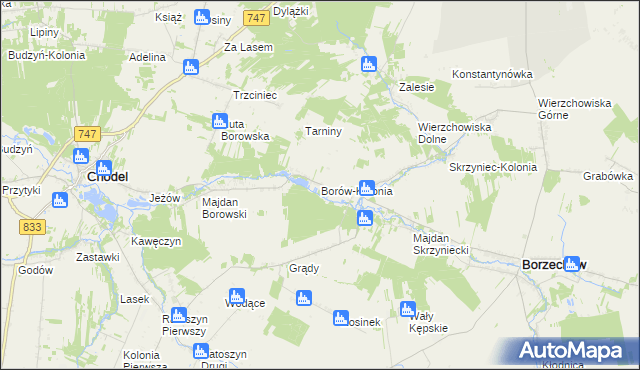 mapa Borów-Kolonia gmina Chodel, Borów-Kolonia gmina Chodel na mapie Targeo