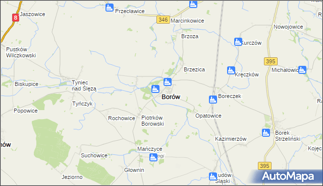 mapa Borów powiat strzeliński, Borów powiat strzeliński na mapie Targeo