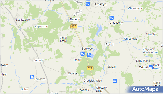 mapa Borowce gmina Troszyn, Borowce gmina Troszyn na mapie Targeo