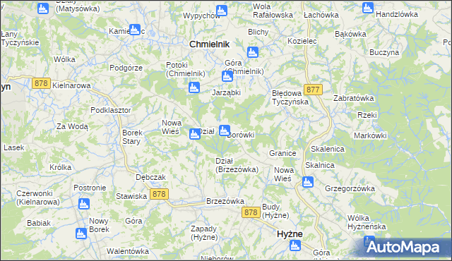 mapa Borówki gmina Chmielnik, Borówki gmina Chmielnik na mapie Targeo
