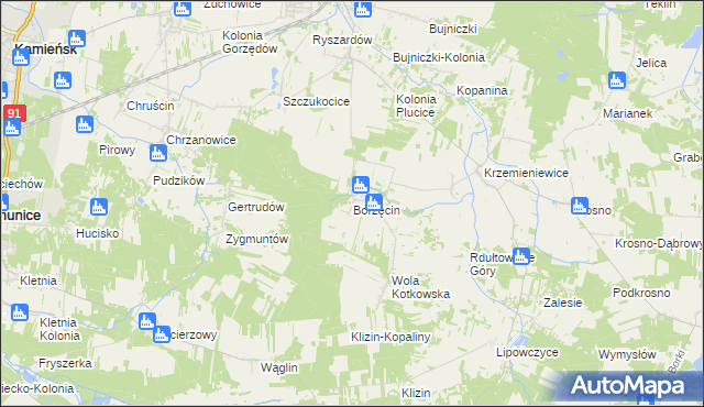 mapa Borzęcin gmina Gorzkowice, Borzęcin gmina Gorzkowice na mapie Targeo