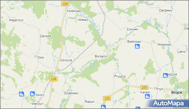 mapa Borzęcin gmina Gryfice, Borzęcin gmina Gryfice na mapie Targeo