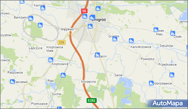 mapa Borzęcin gmina Żmigród, Borzęcin gmina Żmigród na mapie Targeo