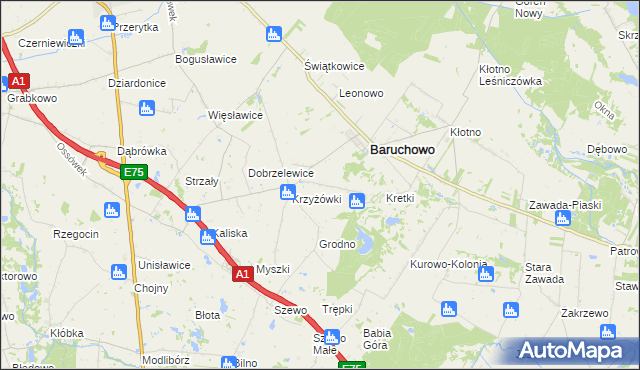mapa Boża Wola gmina Baruchowo, Boża Wola gmina Baruchowo na mapie Targeo
