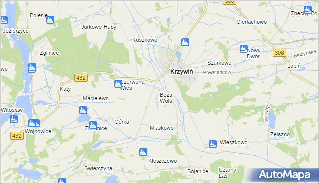 mapa Boża Wola gmina Krzywiń, Boża Wola gmina Krzywiń na mapie Targeo