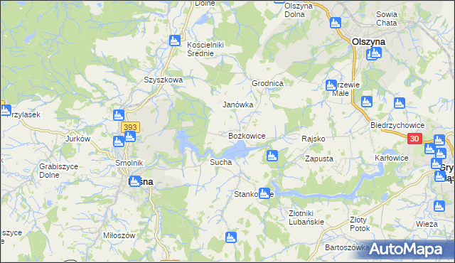 mapa Bożkowice, Bożkowice na mapie Targeo