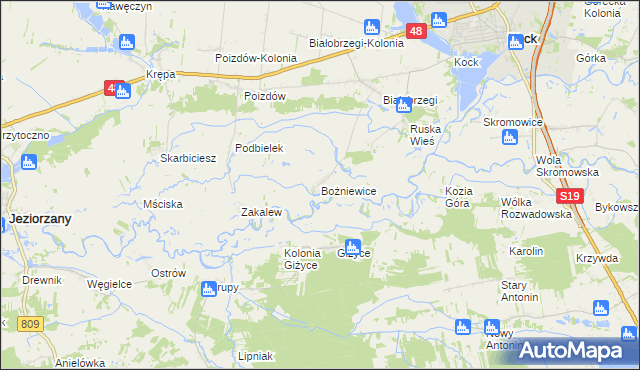 mapa Bożniewice gmina Kock, Bożniewice gmina Kock na mapie Targeo