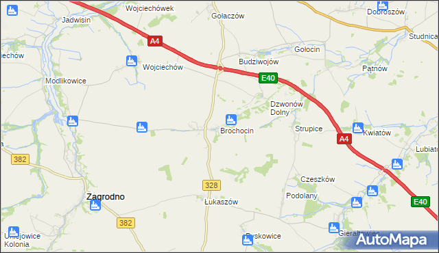 mapa Brochocin gmina Zagrodno, Brochocin gmina Zagrodno na mapie Targeo