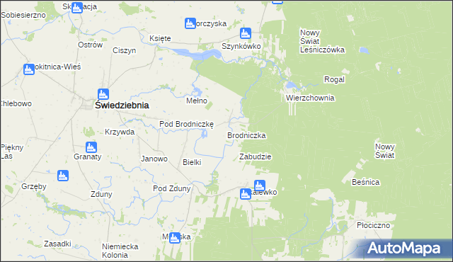 mapa Brodniczka gmina Świedziebnia, Brodniczka gmina Świedziebnia na mapie Targeo