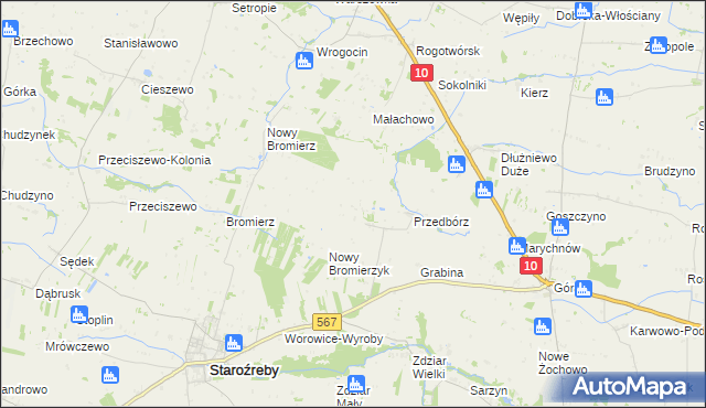 mapa Bromierzyk gmina Staroźreby, Bromierzyk gmina Staroźreby na mapie Targeo