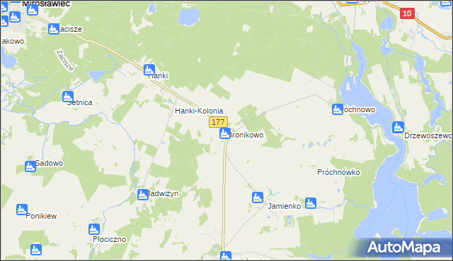 mapa Bronikowo gmina Mirosławiec, Bronikowo gmina Mirosławiec na mapie Targeo