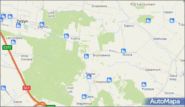 mapa Bronisławka gmina Kurów, Bronisławka gmina Kurów na mapie Targeo