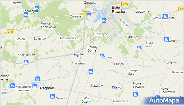 mapa Bronisławów gmina Biała Rawska, Bronisławów gmina Biała Rawska na mapie Targeo