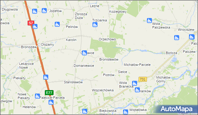 mapa Bronisławów gmina Promna, Bronisławów gmina Promna na mapie Targeo