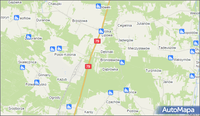 mapa Bronisławów gmina Tarłów, Bronisławów gmina Tarłów na mapie Targeo