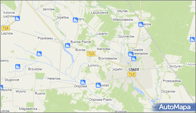 mapa Bronisławów gmina Ujazd, Bronisławów gmina Ujazd na mapie Targeo
