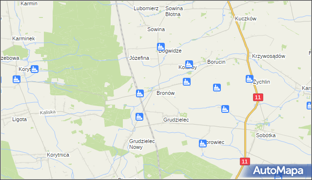 mapa Bronów gmina Pleszew, Bronów gmina Pleszew na mapie Targeo