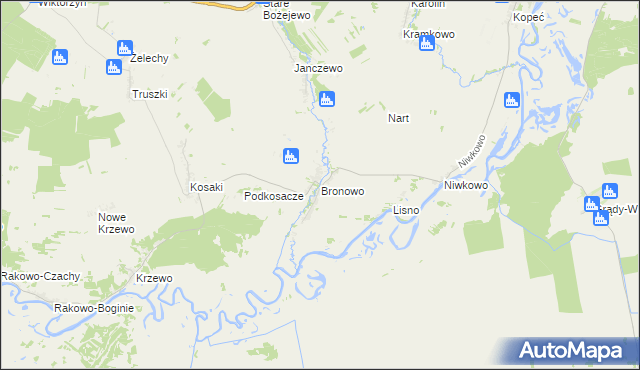 mapa Bronowo gmina Wizna, Bronowo gmina Wizna na mapie Targeo