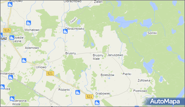 mapa Brusiny Małe, Brusiny Małe na mapie Targeo