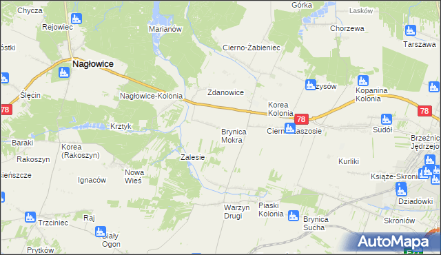 mapa Brynica Mokra, Brynica Mokra na mapie Targeo