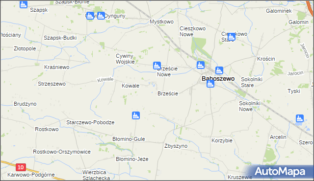 mapa Brzeście gmina Baboszewo, Brzeście gmina Baboszewo na mapie Targeo
