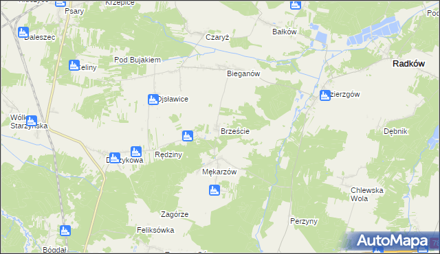 mapa Brzeście gmina Radków, Brzeście gmina Radków na mapie Targeo