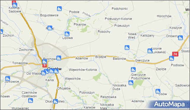 mapa Brzezie gmina Opatów, Brzezie gmina Opatów na mapie Targeo