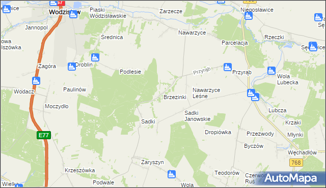 mapa Brzezinki gmina Wodzisław, Brzezinki gmina Wodzisław na mapie Targeo