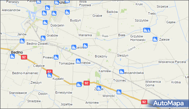 mapa Brzeziny gmina Żychlin, Brzeziny gmina Żychlin na mapie Targeo