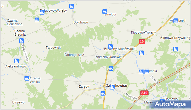 mapa Brzeziny-Janowięta, Brzeziny-Janowięta na mapie Targeo