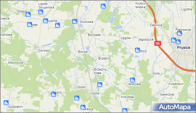 mapa Brzeźno gmina Prusice, Brzeźno gmina Prusice na mapie Targeo