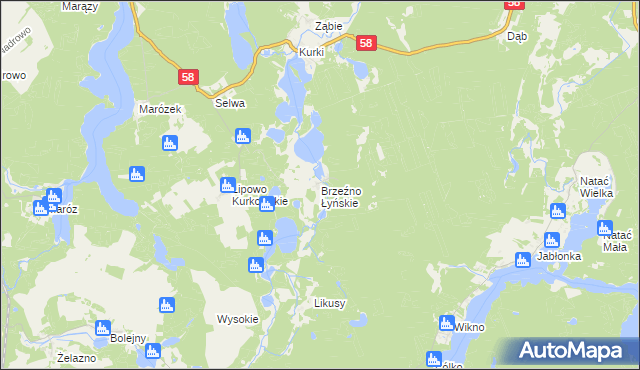 mapa Brzeźno Łyńskie, Brzeźno Łyńskie na mapie Targeo