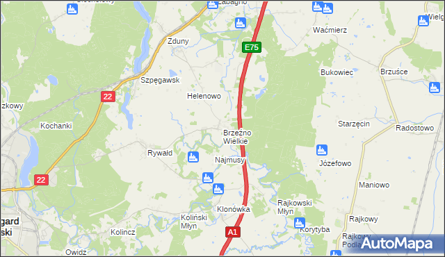 mapa Brzeźno Wielkie, Brzeźno Wielkie na mapie Targeo