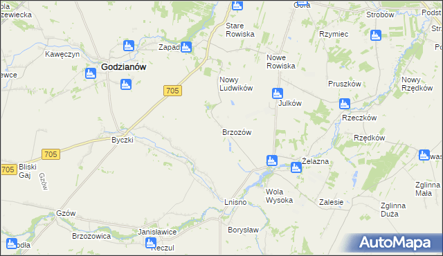 mapa Brzozów gmina Skierniewice, Brzozów gmina Skierniewice na mapie Targeo