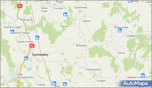 mapa Brzozów gmina Suchożebry, Brzozów gmina Suchożebry na mapie Targeo