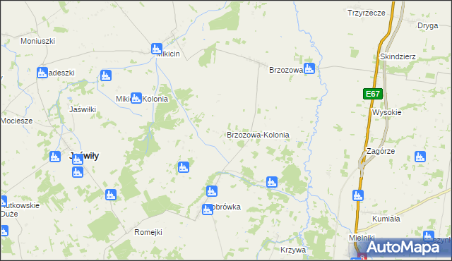 mapa Brzozowa-Kolonia, Brzozowa-Kolonia na mapie Targeo