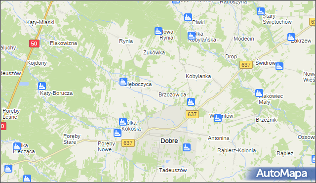 mapa Brzozowica gmina Dobre, Brzozowica gmina Dobre na mapie Targeo