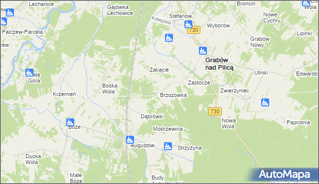 mapa Brzozówka gmina Grabów nad Pilicą, Brzozówka gmina Grabów nad Pilicą na mapie Targeo