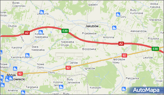 mapa Brzozówka gmina Jakubów, Brzozówka gmina Jakubów na mapie Targeo