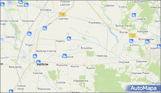 mapa Brzustów gmina Będków, Brzustów gmina Będków na mapie Targeo