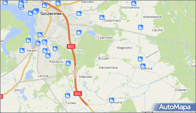 mapa Buczek gmina Szczecinek, Buczek gmina Szczecinek na mapie Targeo