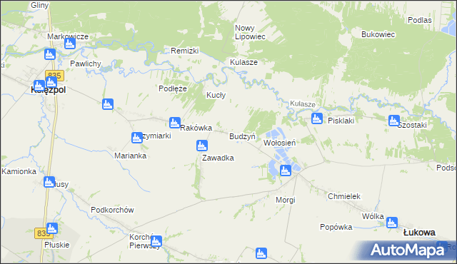 mapa Budzyń gmina Księżpol, Budzyń gmina Księżpol na mapie Targeo