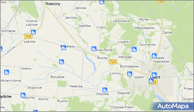 mapa Buków gmina Ujazd, Buków gmina Ujazd na mapie Targeo