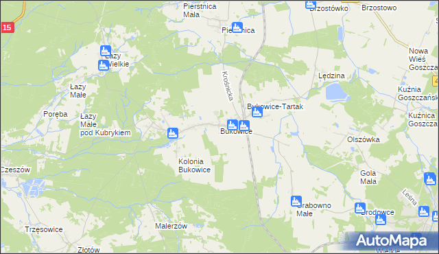 mapa Bukowice gmina Krośnice, Bukowice gmina Krośnice na mapie Targeo
