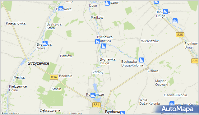 mapa Bychawka Druga, Bychawka Druga na mapie Targeo