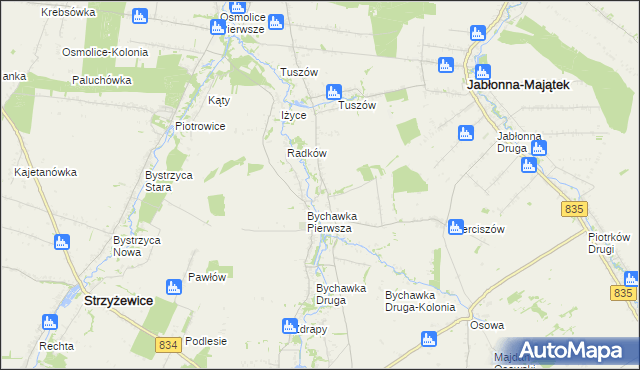 mapa Bychawka Trzecia, Bychawka Trzecia na mapie Targeo