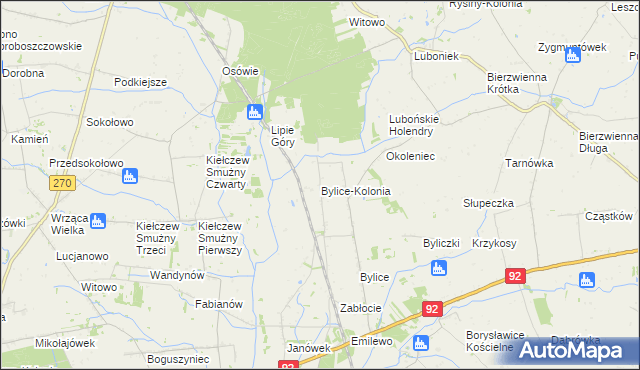 mapa Bylice-Kolonia, Bylice-Kolonia na mapie Targeo