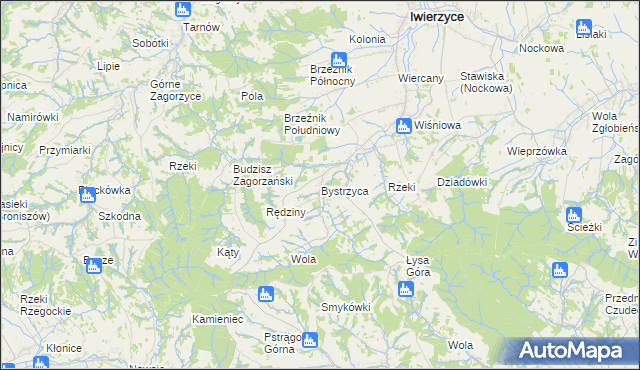 mapa Bystrzyca gmina Iwierzyce, Bystrzyca gmina Iwierzyce na mapie Targeo
